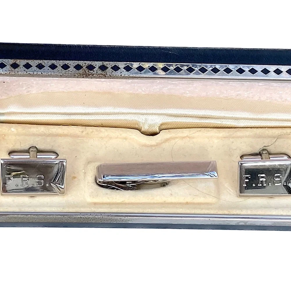 💼 SWANK F.R.S. Monogrammed Silver-Plated Set in Original Box – 1970s Vintage